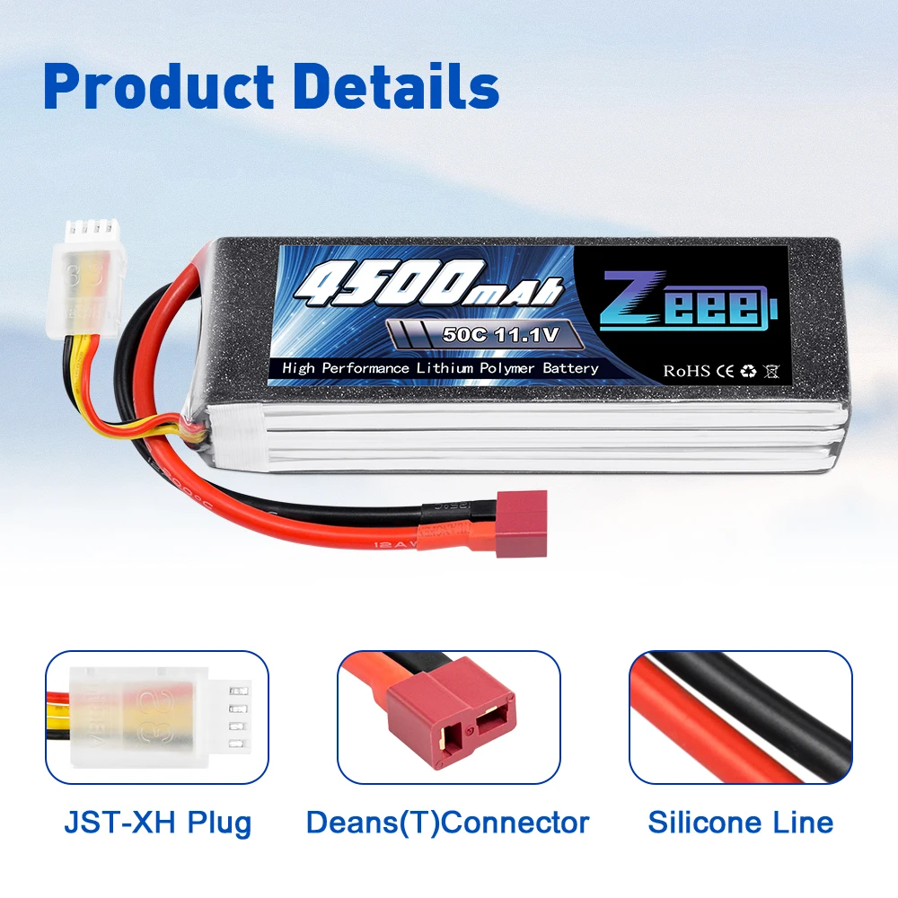 2units Zeee 11.1V 4500mAh 50C 3S Lipo Battery with T Plug for RC Car Heli Quad Drone Helicopter Boat RC Airplane Racing Hobby