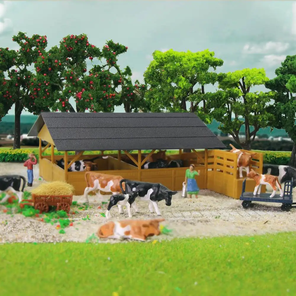 Evemodel 1pc HO Scale Model Barn Livestock Horses Stable 1:87 Cattle Shed for Farm Animals JZ8701Y