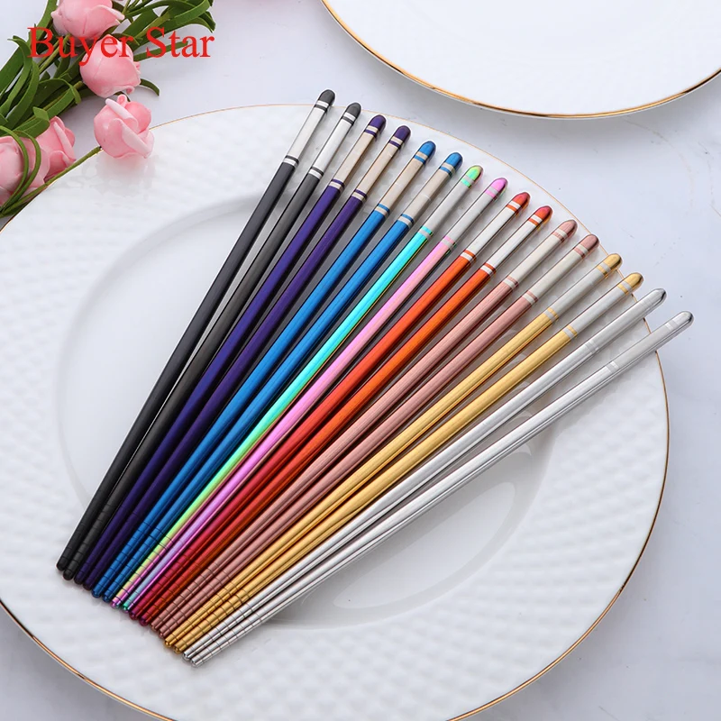 6 Pairs Luxury Stainless Steel Chopstick Set Metal Chinese Silver Child Chopsticks For Kids Sushi Reusable Food Sticks Tableware