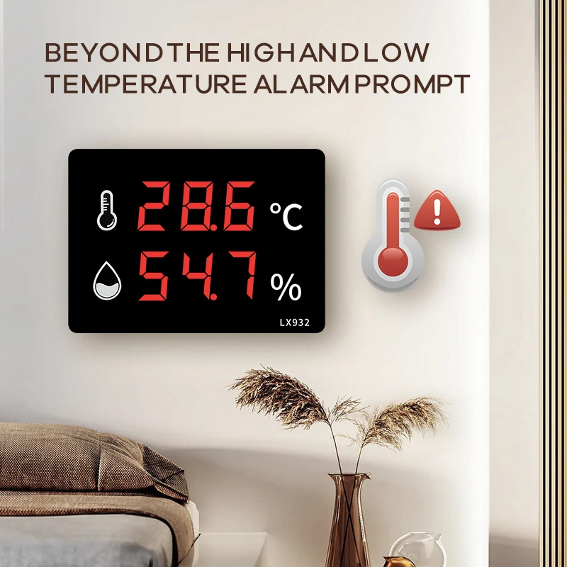 Electronic Thermometer Wall-Mounted Charger Hygrometer Wall Clock With Time Display And Probe