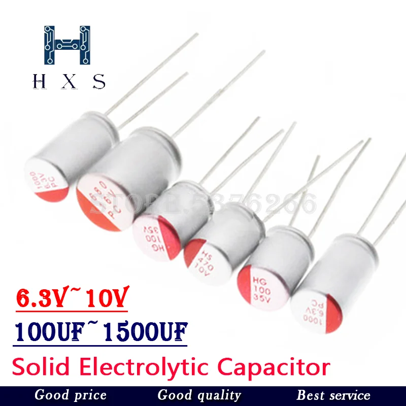 10pcs DIP Solid Electrolytic Capacitor 6.3V 10V 16V 25V 35V 100UF 150UF 220UF 330UF 470UF 560UF 680UF 820UF 1000UF 1200UF 1500UF