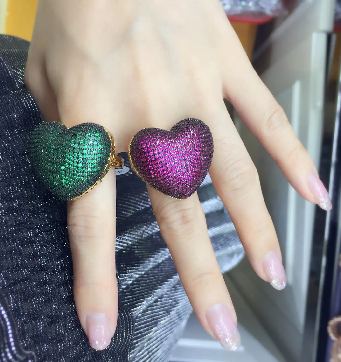 Big Heart Puffed Marine Micro Paved CZ Ring Dubai Style Full Bling Iced Out Cubic Zircon Ring Luxury Jewelry Gift SR13