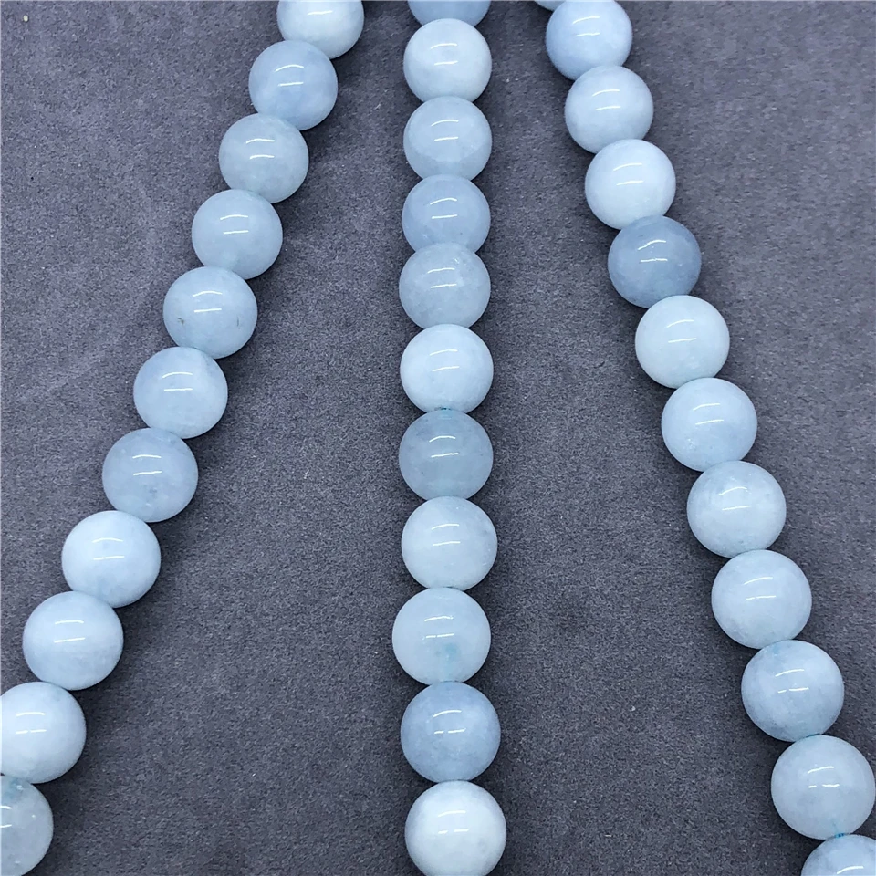 AAA Aquamarine Beads 4-12mm Round Natural Loose Stone Bead Bracelet Diy Necklace