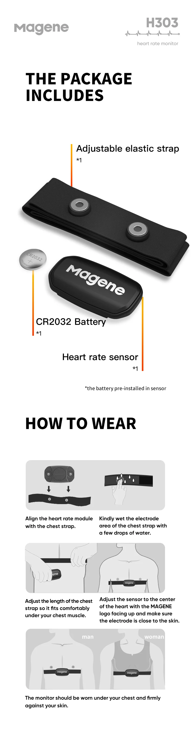 Magene H303 Herzfrequenzsensor Bluetooth ANT Upgrade HR Monitor mit Brustgurt Dual Mode Computer Fahrrad Sportband Gürtel – Detail 7
