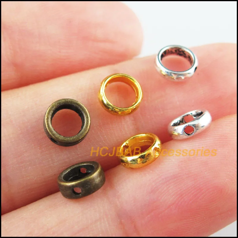 150Pcs Retro Tibetan Silver Tone Gold Antiqued Bronze Tone Round Frame Spacer Beads Charms 6mm