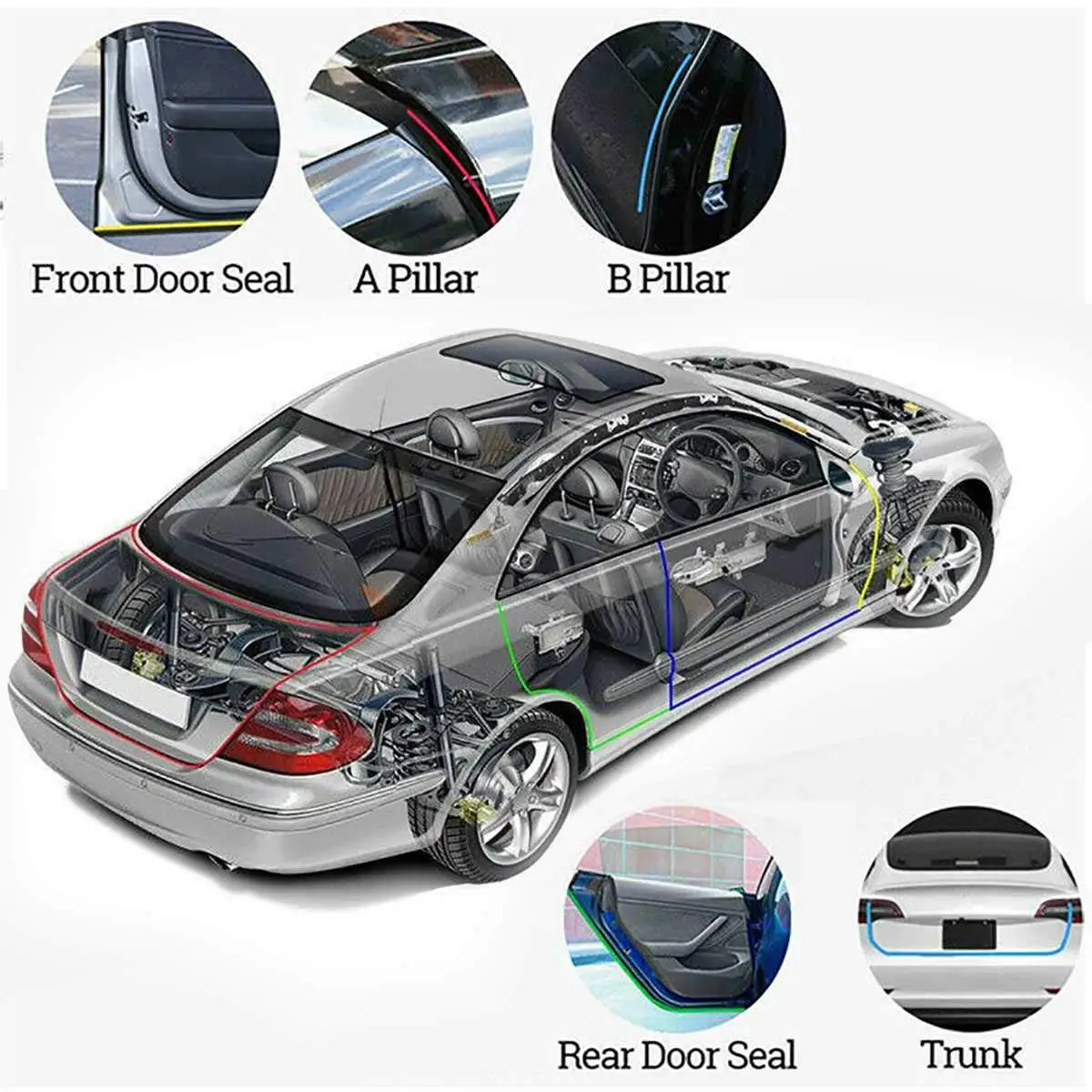 

Car Door Trim Moulding Rubber Weatherstrip Seal Strip Car Door Seal Kit Soundproof Wind Noise Reduction for Tesla Model 3 7PCS