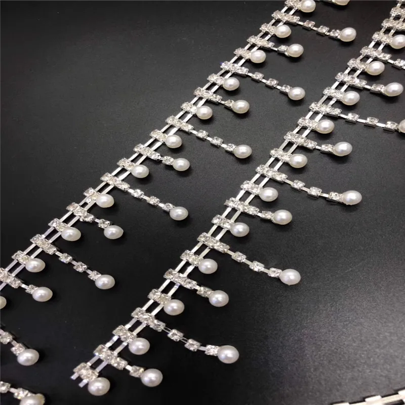 

10Yards Crystal Applique Rhinestone Bridal Trim Fashion Chain Fringe Embellishment Silver Golden