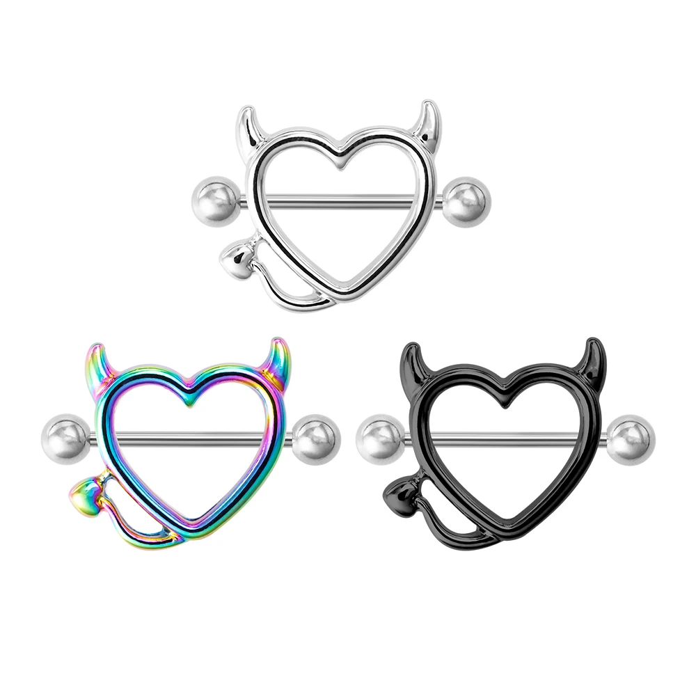 1 Pair 14G Stainless steel Breast Piercing Jewelry Heart Nipple Piercing Bar Nipple Rings Shield Cover Barbell Sexy Piercings