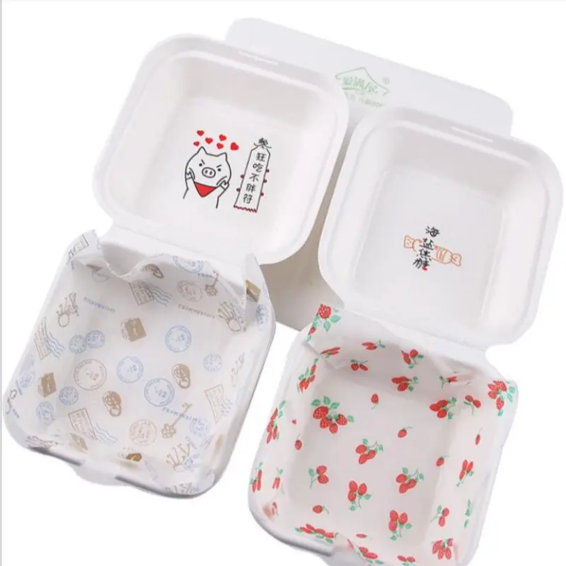 50pcs Bento gâteau boîte coussin papier 7 ''x 7'' Hamburger Cupcake papier résistant à la graisse cuisson emballage papier