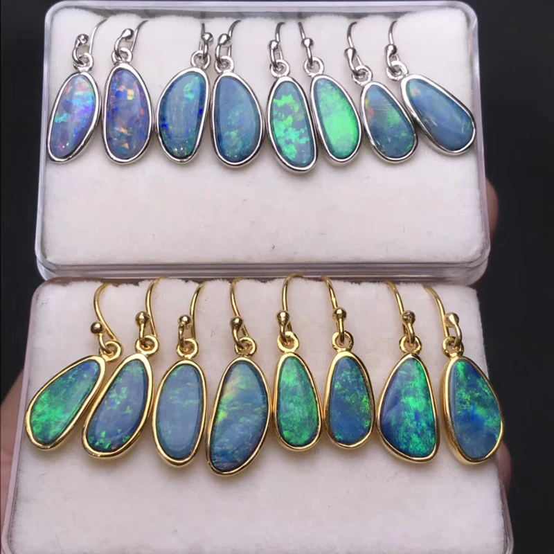 VANTJ Natural Ethiopian Opal Earrings With Irregular Gemstone Lovely Earring 925 Sterling Silver for Women Girls Party With Box