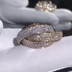 Triple Circles Gold/Rose Gold/Silver Rings for Women Men Three Colors 925 Silver Pave diamond Women Wedding Ring Finger Jewelry