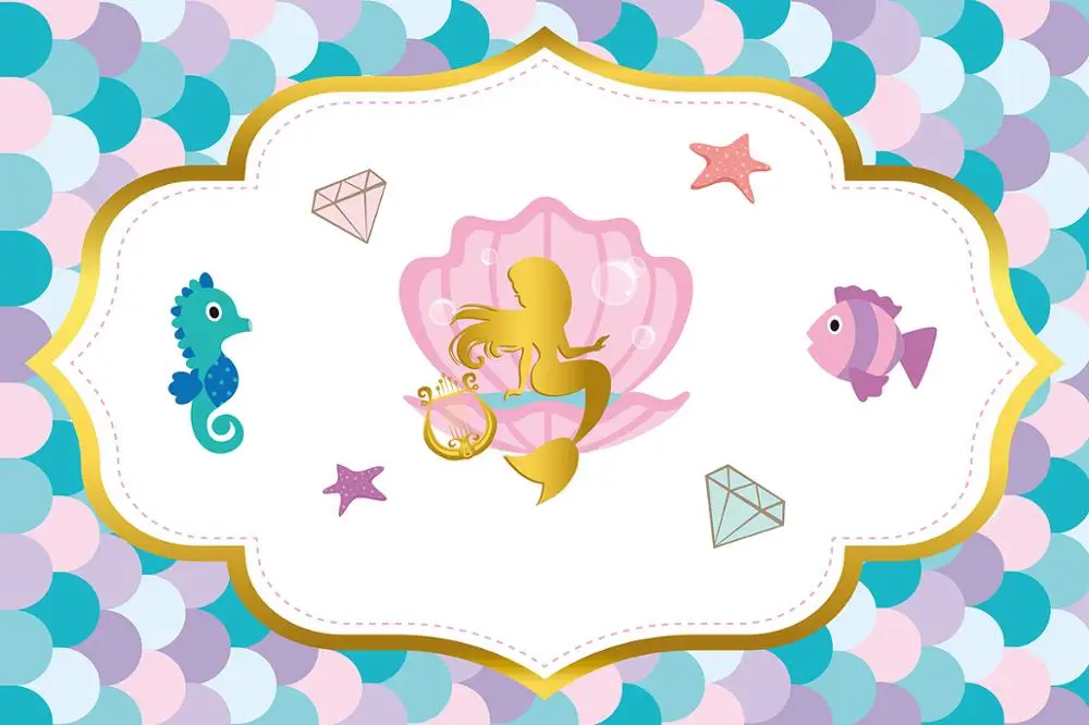 Capisco-골든 리틀 인어 공주 배경, 소녀용 생일 스파클 비늘, 공주 Bday 파티 배너 사진 배경