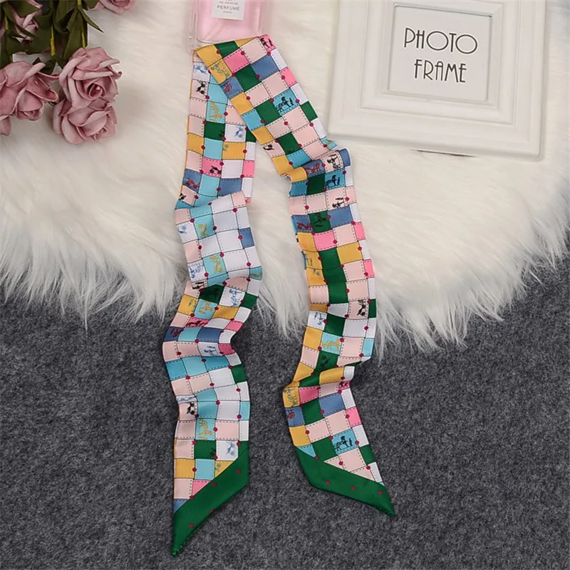 Woven Color Grid Bag Scarf Women Hair Neck Skinny Scarf Brand Plaid Scarves 2023 Neckerchief Wrist Towel Foulard Femme Headband