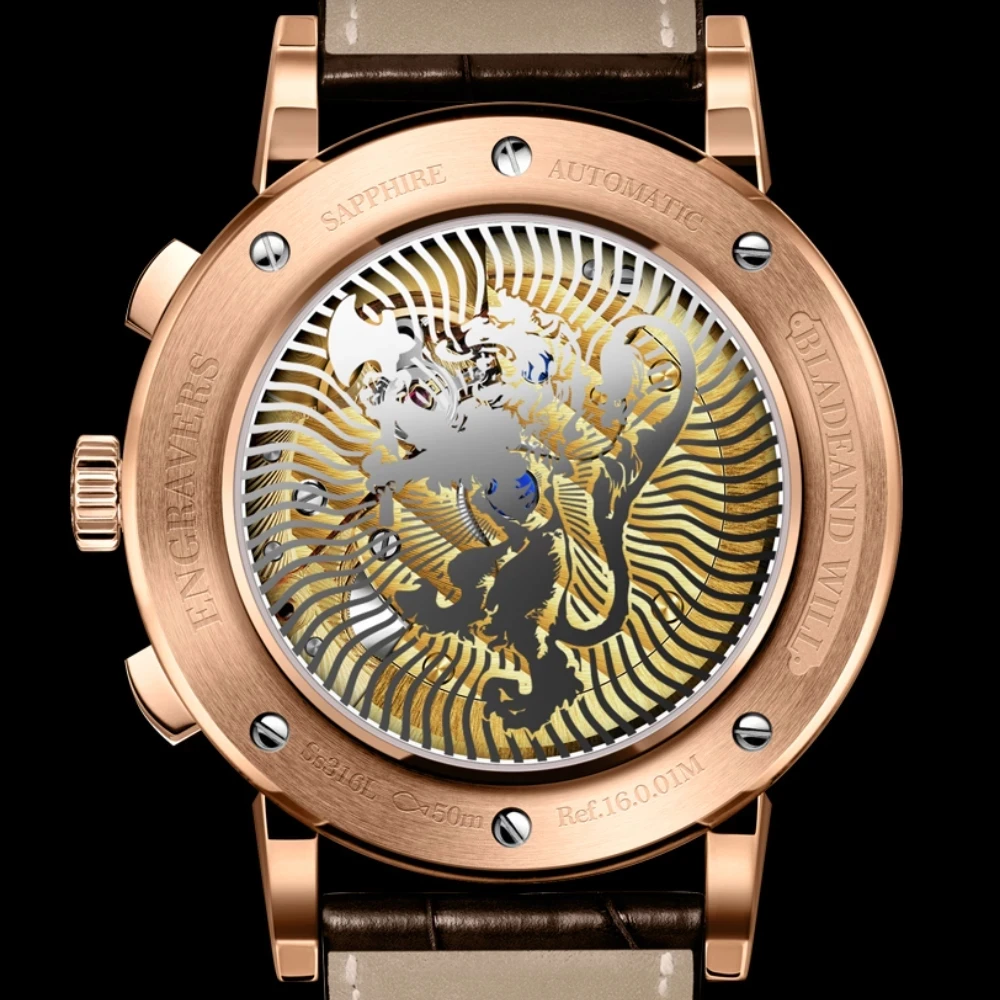 LOBINNI العلامة التجارية الجديدة الفاخرة التلقائي ساعة ميكانيكية الرجال حزام من الجلد الطبيعي متعددة الوظائف ساعات المعصم الذكور