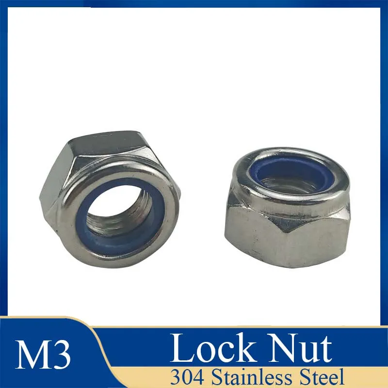 【M3】DIN985 304 Stainless Steel Nylon Self-locking Hex Nuts Locknut Slip Lock Nut