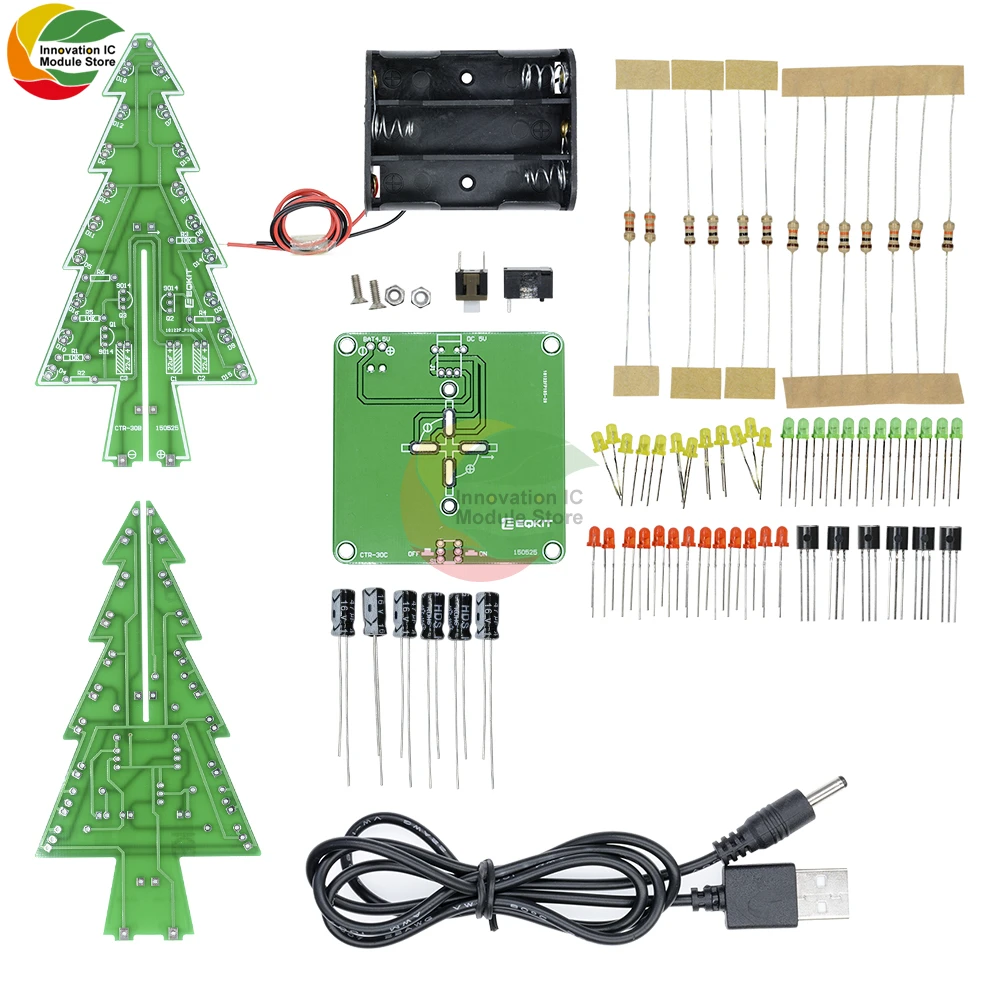 Trees LED DIY Kit Professional Red Green Flash LED Circuit Diy Electronic Module Board With Battery Case Shell