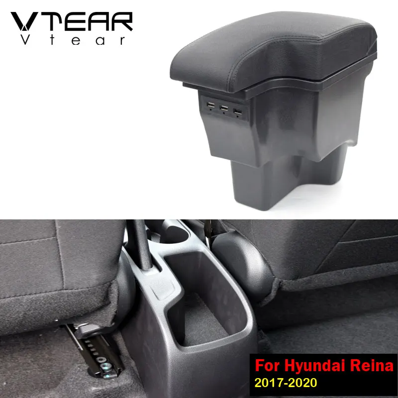 Vtear Armrest Box USB Storage Case Leather Pad ABS Center Console Car-Styling Decoration Interior Accessories For Hyundai Reina