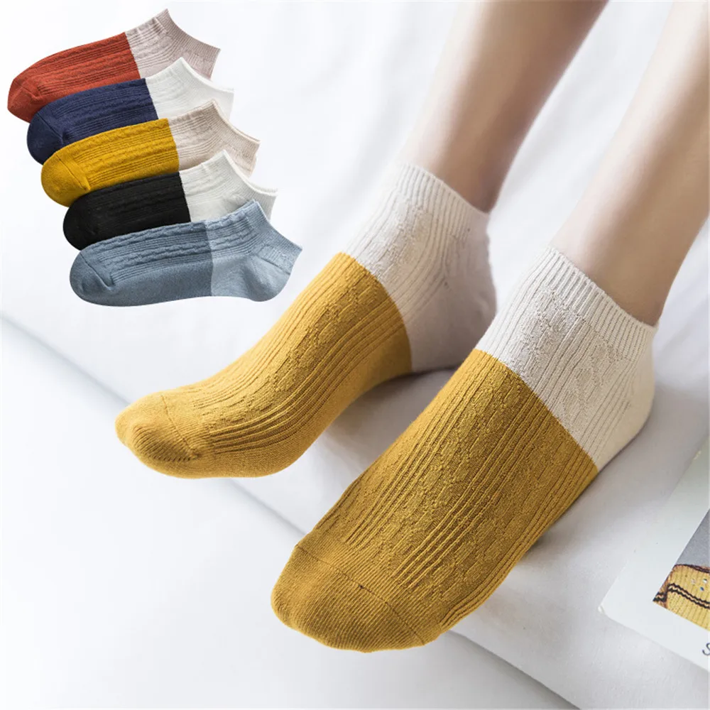 Casual socks Japanese Korea High School Girls Socks Color matching twist Double Needles Knitting Cotton Socks Women