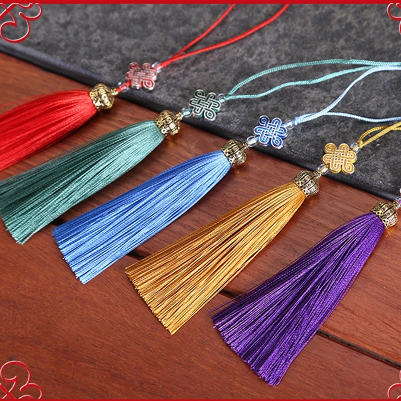2Pcs Metal Caps Fringe Trim Bookmark Silk Tassels DIY Curtain Clothes Bag Craft Supplies Classical Style Tassel Pendant 17CM