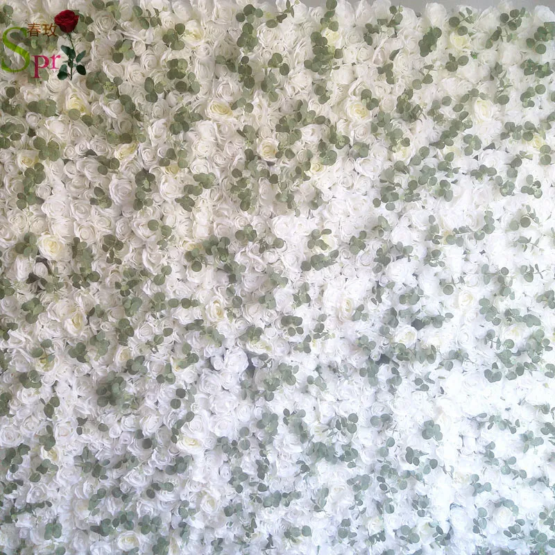 

SPR white with foilage flower wall wedding backdrop artificial flower party events table runner centerpiece
