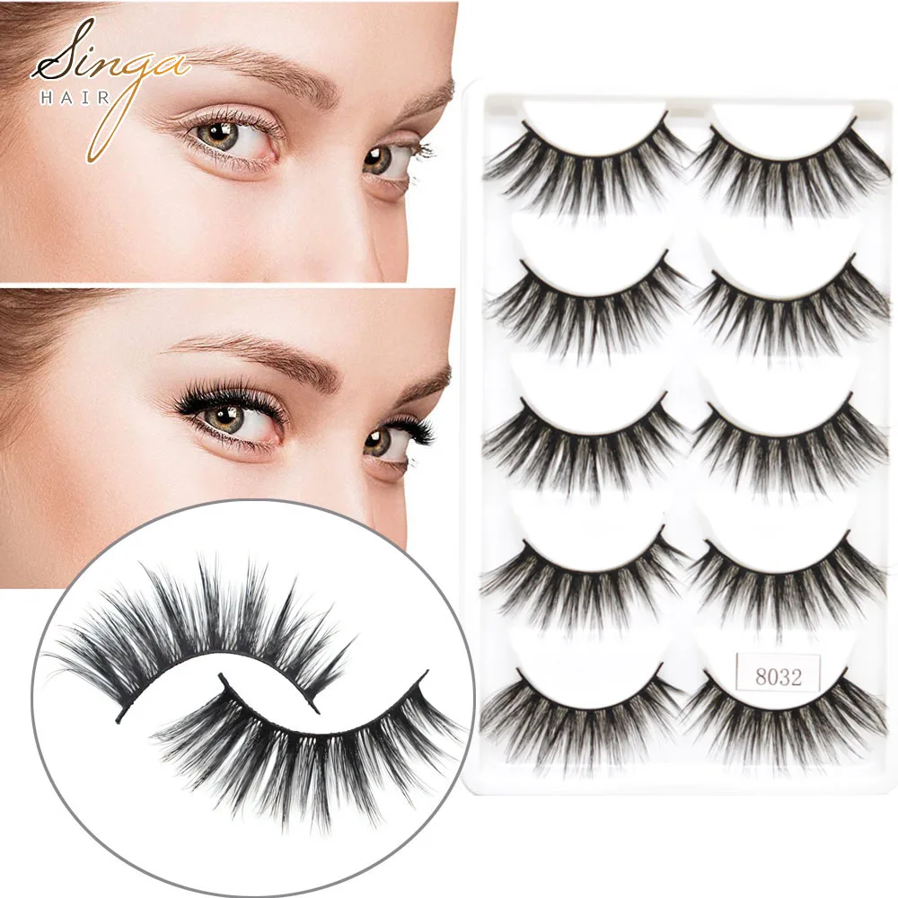 3D Extensions False Eyelashes 8028 Hand Made 5 Pairs Faux Mink Eyelashes Natural Long Thick Volume Makeup Eye Lashes Black