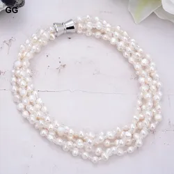 GuaiGuai Jewelry Natural White Multi Shape Pearl Clear Crystal Necklace For Women