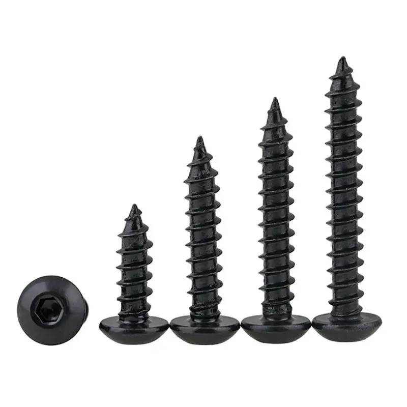 Black 8.8 Strength Pan Head Hexagon Socket Self Tapping Screw PA Hex Socket Round Head Tapping Wood Screws M3M4M5M6