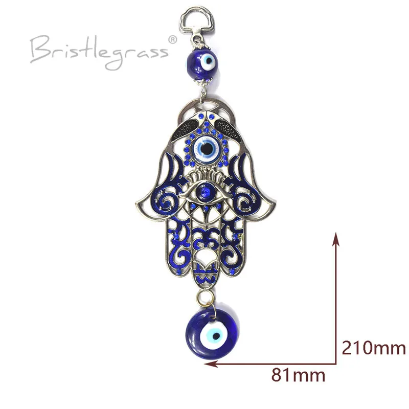 BRISTLEGRASS Turkish Blue Evil Eye Rhinestone Fish Hamsa Hand Wall Hanging Pendant Amulets Lucky Charm Blessing Protection Decor image 2