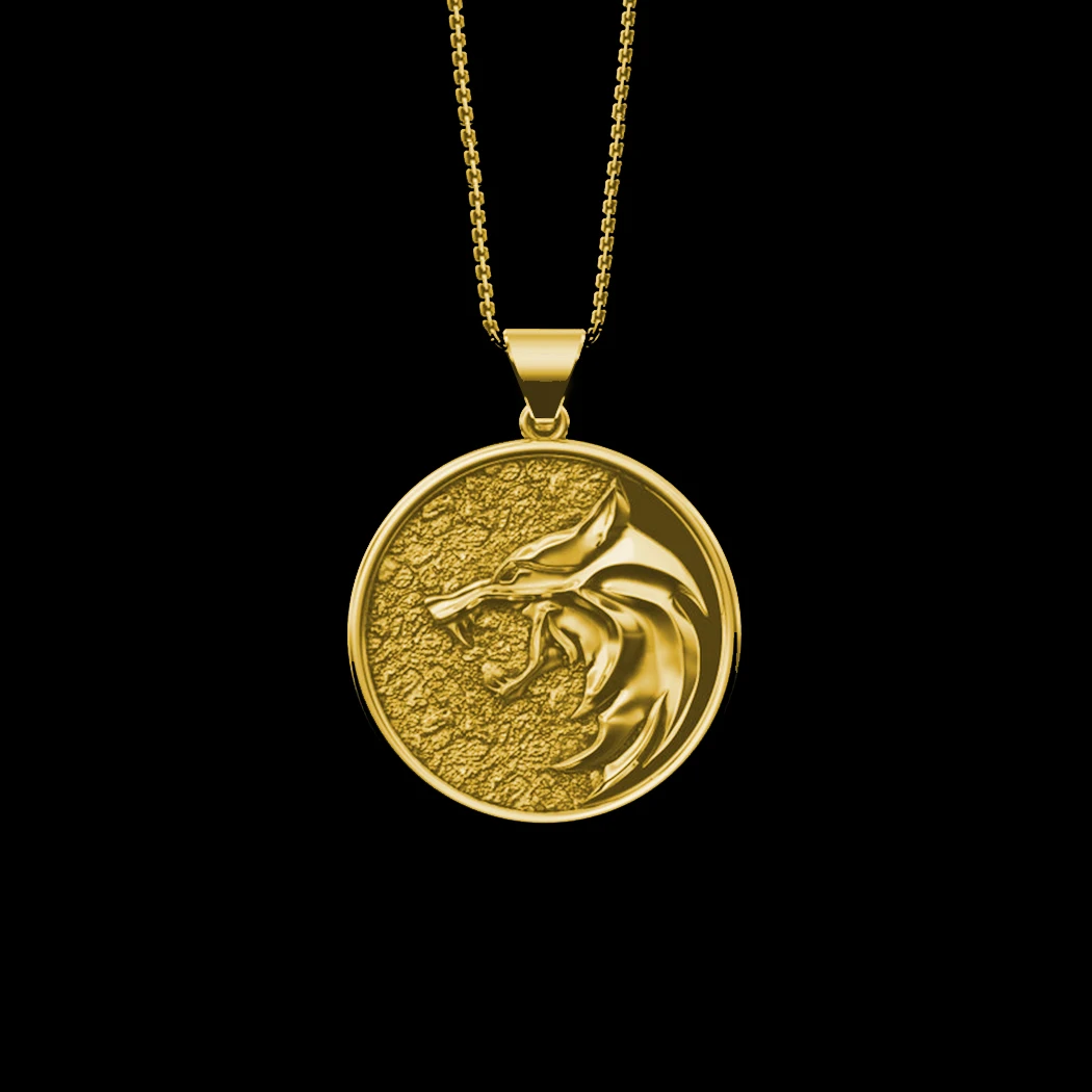 Nedar Medallion White Wolf Pendant Necklace Men Charm Clavicle Chain Punk Hip Hop Rapper Gwynbleidd Gift Personability Jewelry