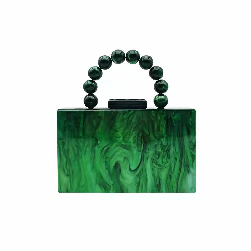 New Pearlescent Handbag Luxury Famous Brands Green Clutch Bag Beaded Handle Acrylic Evening Bags Wedding Party Crossbody Purses