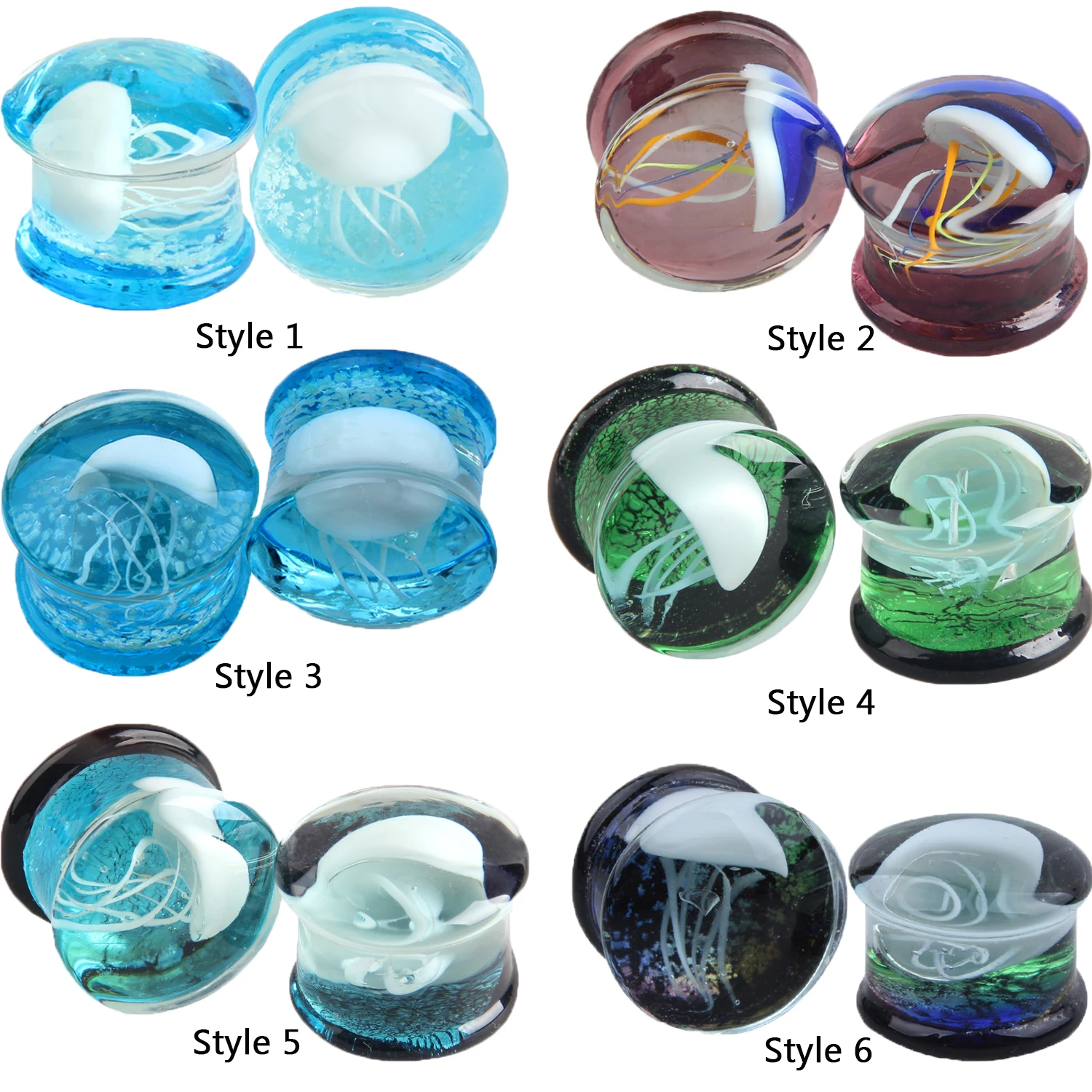 1Pair Glass Ear Plugs Ocean Jellyfish Earring Piercing Expander Glow In The Dark Ear Tunnels Ombligo Body Piercing Jewelry Oreja