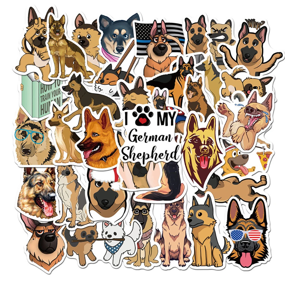 

10/30/50PCS Mixed Cute German Shepherd Animal Stickers DIY Motorcycle Travel Luggage Guitar Skateboard Waterproof Cool Stickers