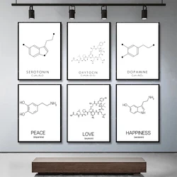Love and Dopamine Line Drawing Molecule Serotonin Posters Prints Canvas Painting Chemistry Science Wall Art Picture Homed Decor