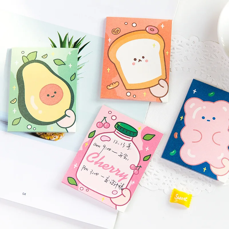 SIXONE 30 sheets Creative Bear Avocado Bread Note Book Kawaii Message Plan Note Paper Memo Pad Diary Stationery Planner Stickers