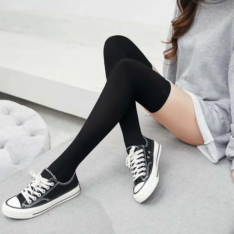 80D Velvet Knee Socks Fashion Women Sexy Longituba Non-Slip Stockings Knee Lace Pantyhose Tight Black Stockings