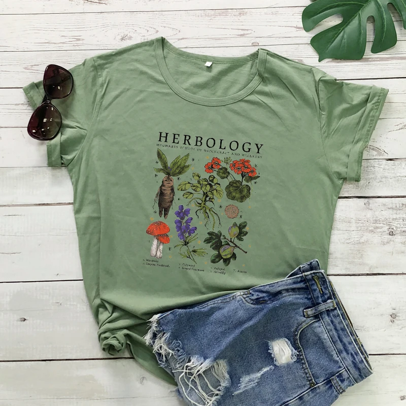 Herbology Plants Colored Print T-shirt Vintage Botanical Mandragora Tshirt Camiseta Aesthetic Women Gardening Graphic Tee Top