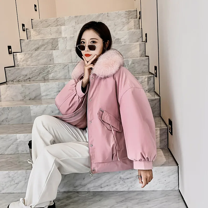 MENINA BONITA 2022 Winter Women Fashion Parkas Natural Real Fox Fur Placket Thick Rex Rabbit Fur Liner Warm Outerwear Streetwear