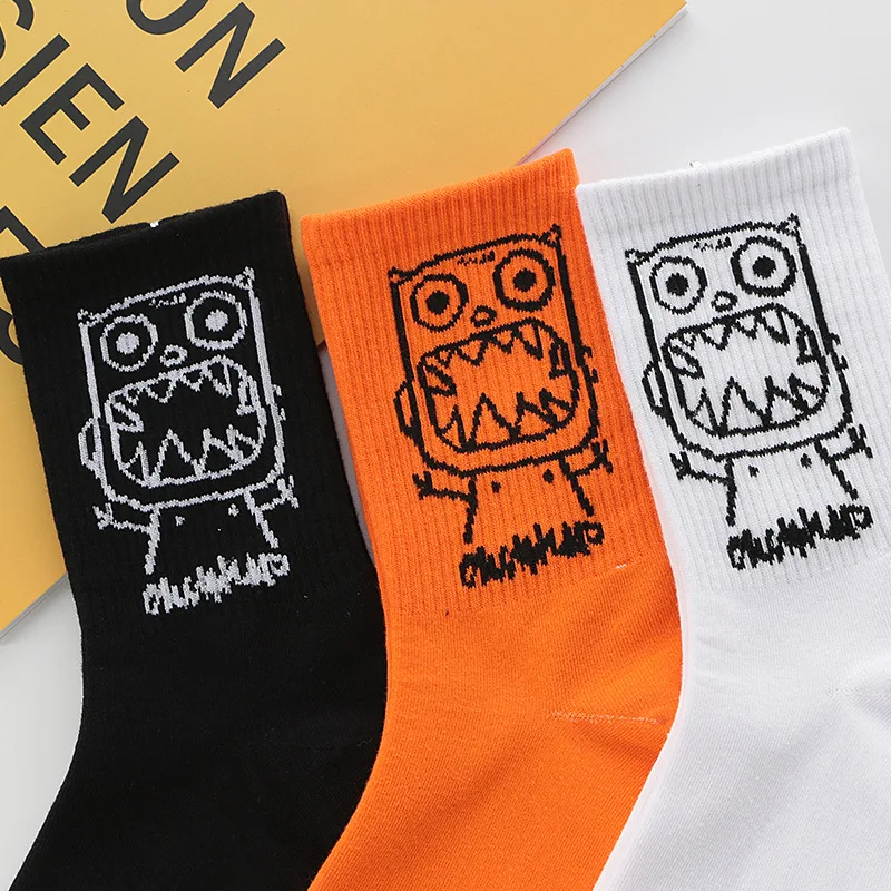 

Unisex Men Women's Socks Cute White Black Harajuku Comfortable Cotton Fashion Monster Hiphop Streetwear Cool for Girl Mens Sox