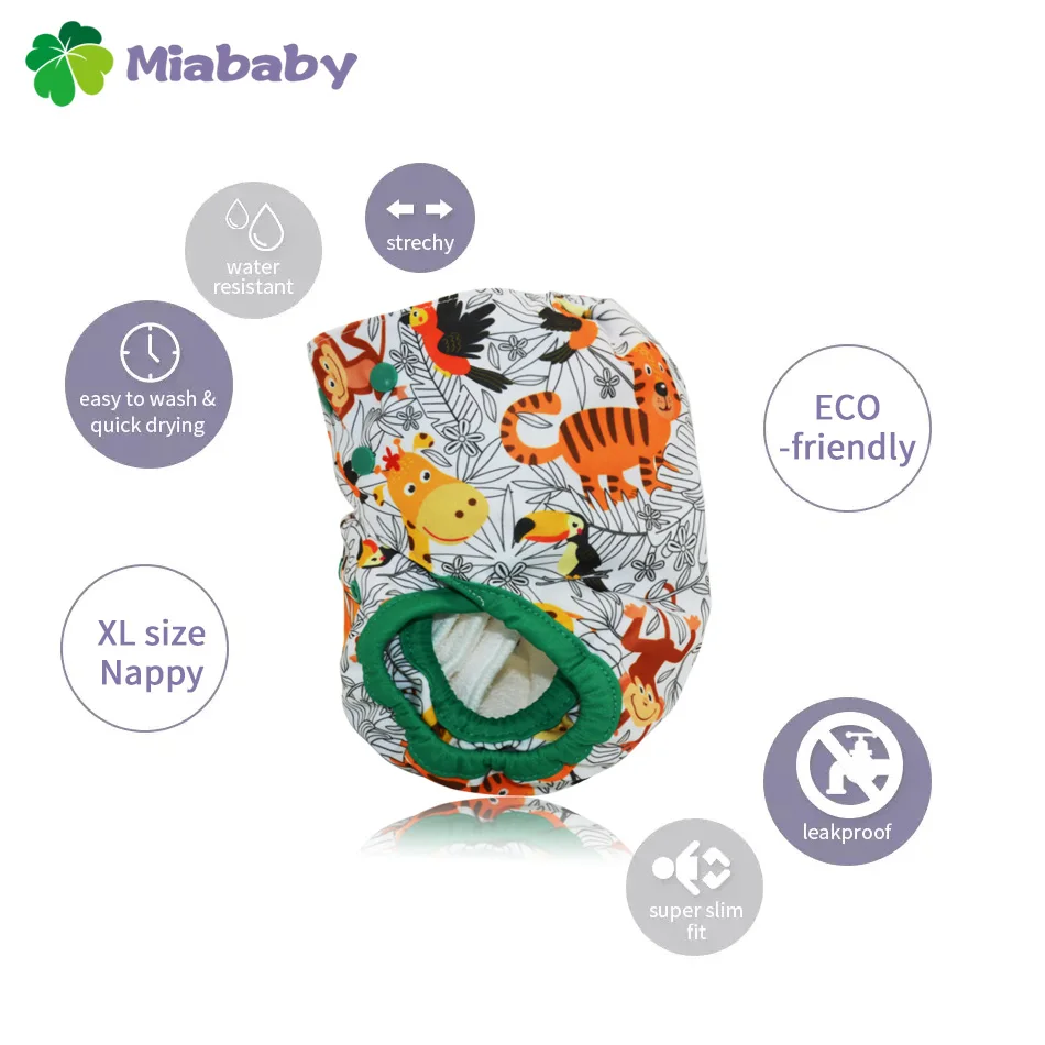 Fraldas de pano ecológicas Miababy Big XL para crianças, capa para bebês de 2 anos e mais velhos, fralda de pano ajustável