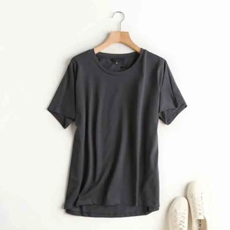 Withered Summer T shirt Women England Style Simple Solid O-Neck Cotton Match Basic Harajuku Tshirt 2024