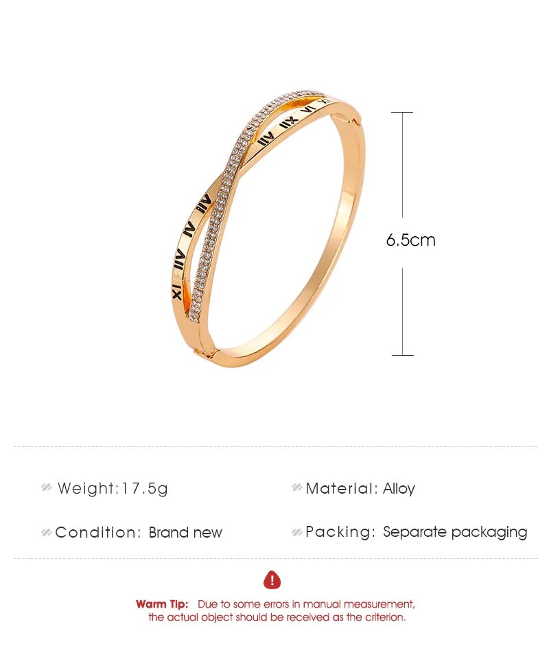 أساور نسائية بأشكال هندسية ، صليب ، روز ، ذهبي ، فضي ، خرز حجر الراين بصف مزدوج ، أرقام رومانية ، دائرية ، سبيكة