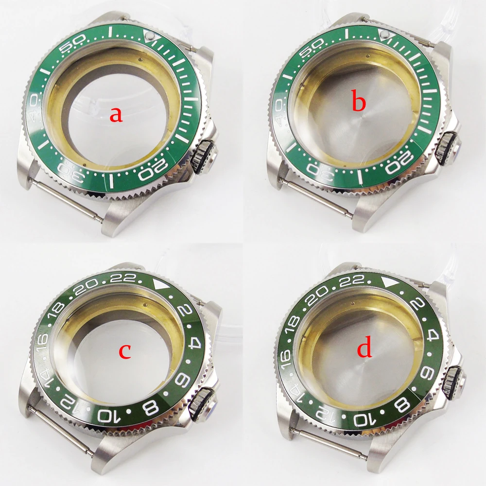 

2 type green bezel 43mm see-through/solid case back watch case fit ETA 2836 MIYOTA movement