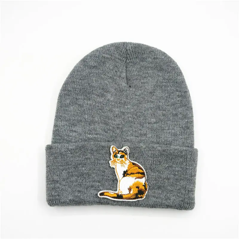 

Cotton Cat Animal Embroidery Thicken Knitted Hat Winter Warm Hat Skullies Cap Beanie Hat for Men and Women 210