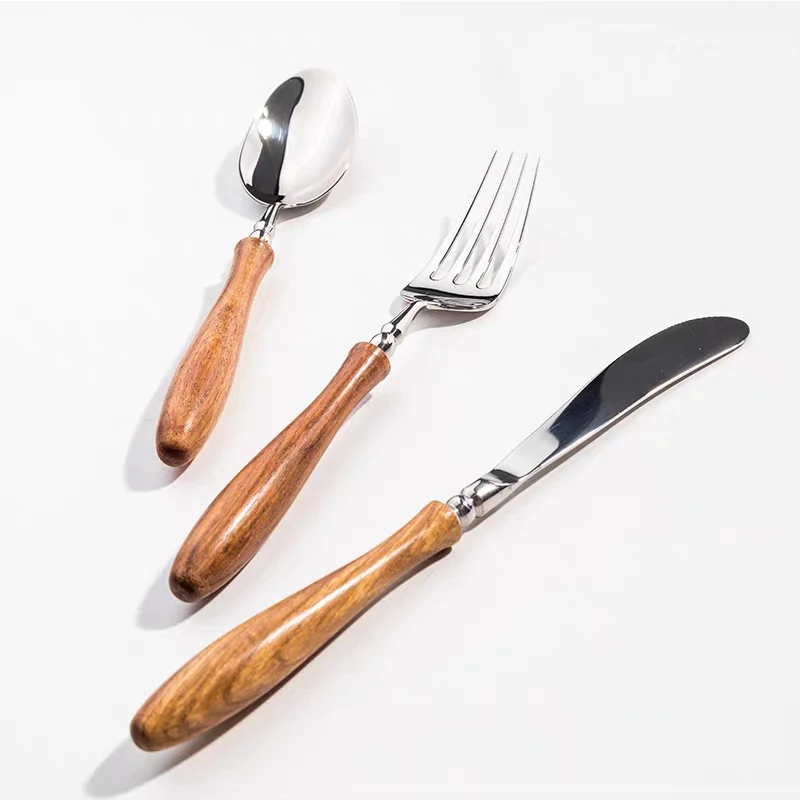 304 Stainless Steel Flatware Rosewood Handle Luxury Creativity Tableware Silverware Sets Dinner Knife and Fork Sets