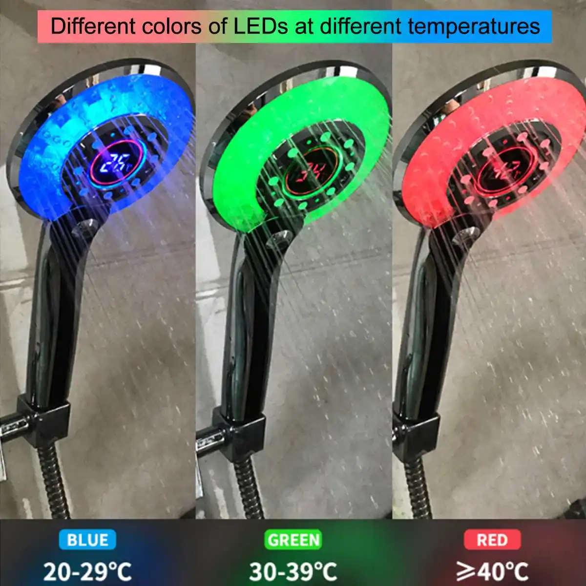 Cabezal de ducha de lluvia con LED, de 3 colores LED cabezal de ducha, presión automática, cascada, individual
