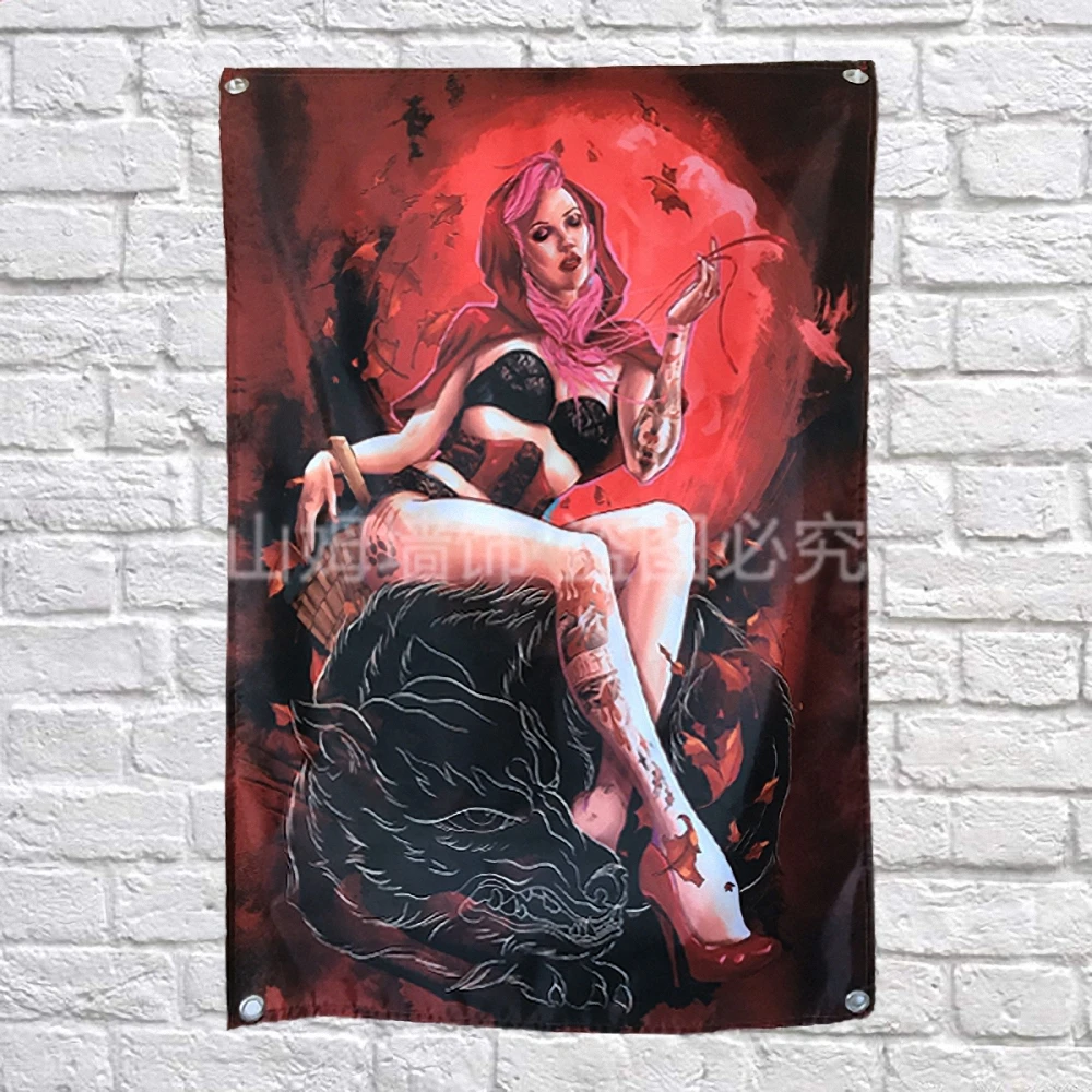 

European old school Sexy girl Tattoos Banners Hanging Flag Wall Sticker Cafe Restaurant locomotive club Live background decor