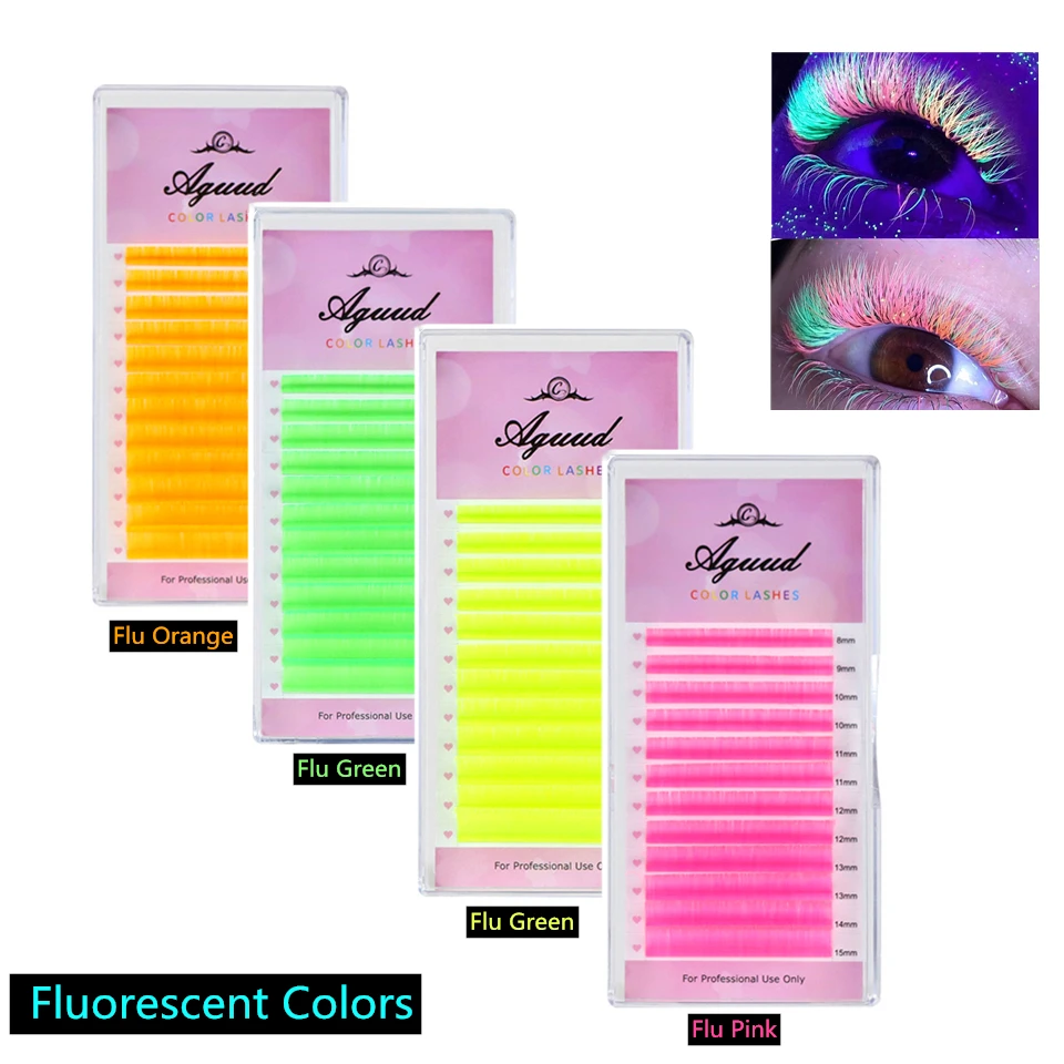 AGUUD-Extensions de faux cils en vison, faux-cils colorés, violet, bleu, vert, rouge, blanc, rose, marron, document de maquillage