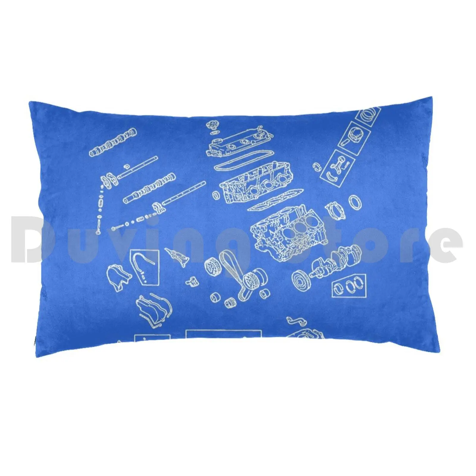 V6 Engine Blueprint Pillow Case Printed 35x50 V6 Engine Cars Car Mechanic Blueprint Automotive Technician Car