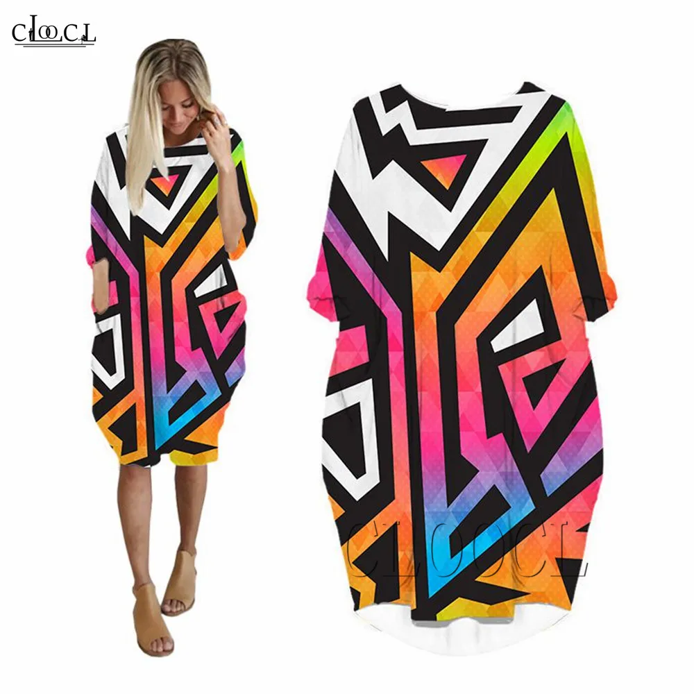 CLOOCL Fashion Geometry Abstract Dress 3D Printed Long Sleeve Streetwear Harajuku Female Casual Style Women Pocket Dresses