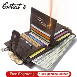 Vintage Genuine Cow Leather Men Wallet Fashion Coin Pocket Zipper&Hasp Organizer Wallects High Quality Male Card ID Holder 2021